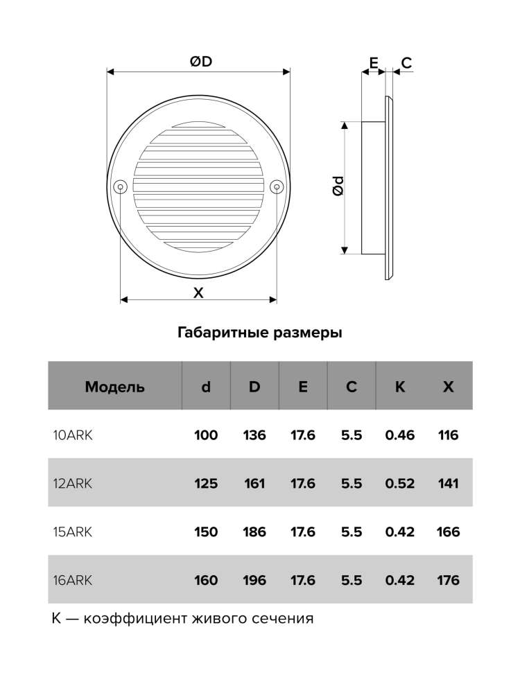 Решетка вентиляционная ARK фланец D100 D136 пластик AURAMAX