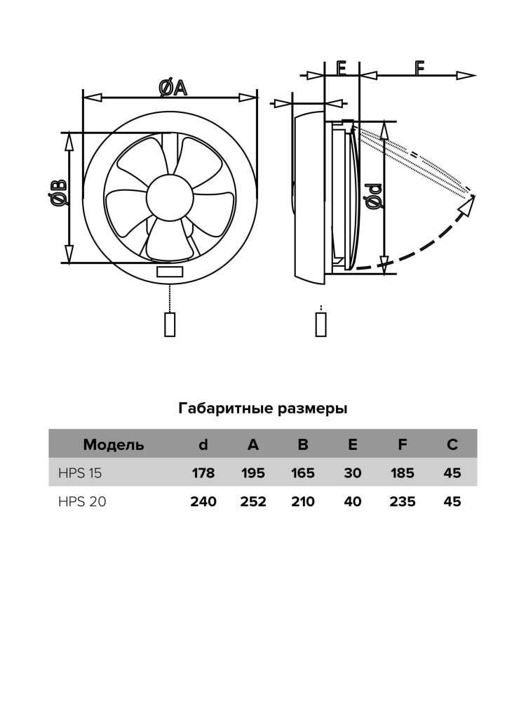 Вентилятор оконный HPS D240 обратный клапан тяговый выключатель ERA